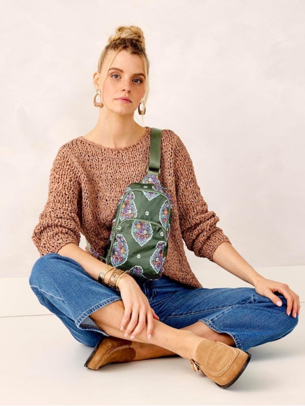 Vera Bradley Kew Gardens Green Small Lorman Sling Backpack NWT